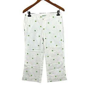 Lilly Pulitzer Palm Beach Fit White Green Crabby Preppy Capri Pants Size 2
